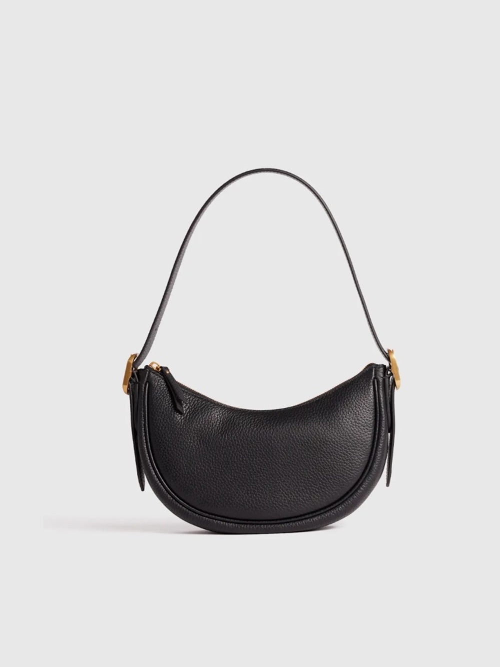 Quince Black Pebbled Crescent Shoulder Bag with Gold Hardware